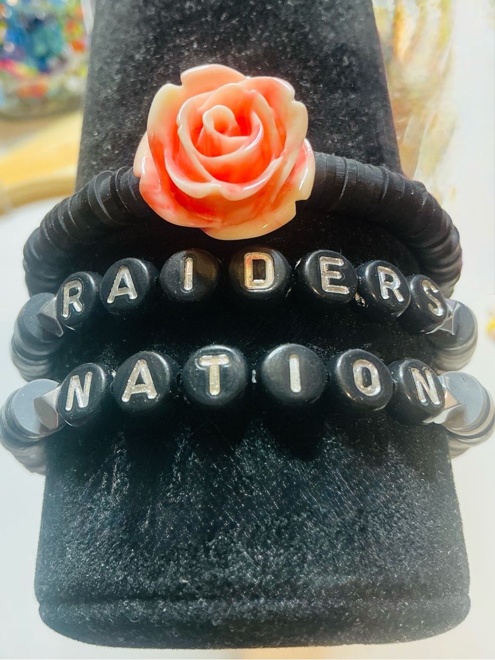 Raiders Nation 3 piece - Clay Beaded Bracelet Set ( new Handmade )